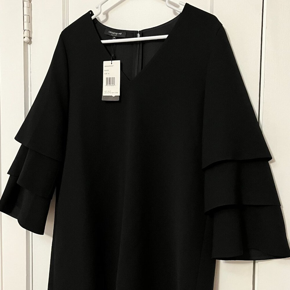 Lafayette 148 New York NWT black shift dress volume sleeve size medium - Picture 6 of 11